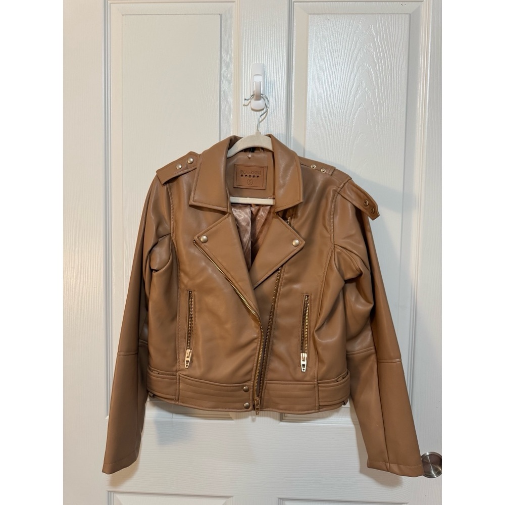 Blank NYC Tan Leather Moto Jacket Asymmetrical Zipper